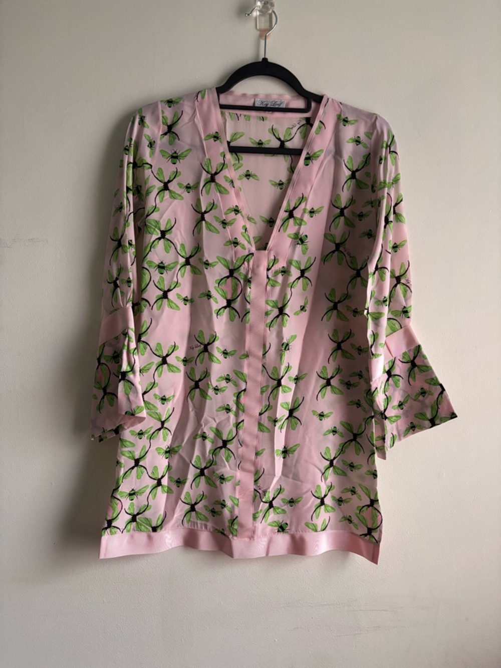 Pink Floral-Print Long Sleeve V-Neck Dress